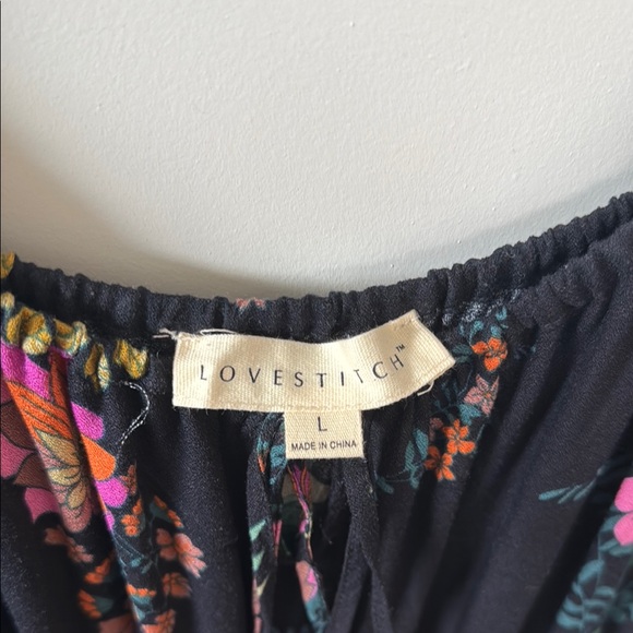 Lovestitch Off-Shoulder Black/Floral Maxi Slit Dress - Picture 4 of 7